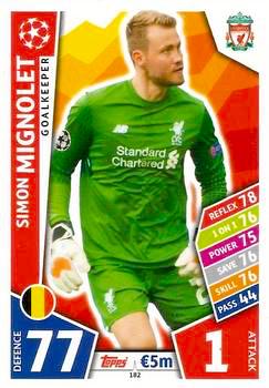 2017-18 Topps UCL Match Attax #182 Simon Mignolet