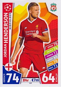 2017-18 Topps UCL Match Attax #188 Jordan Henderson