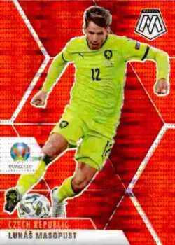 This Red Pulsar parallel soccer card out of the 2020-21 Panini UEFA EURO 2020 Mosaic Soccer set from Czech Republic player Lukas Masopust ships in a soft sleeve and toploader.