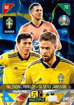 2020 Panini Euro 2020 Kick off Adrenalyn XL #375 Lindelöf-Olsen-Jansson