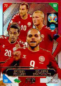 2020 Panini Euro 2020 Kick off Adrenalyn XL #408 Eriksen-Dolberg-Poulsen-Braithwaite