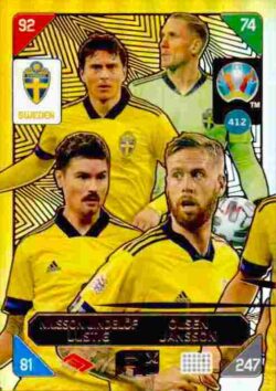 2020 Panini Euro 2020 Kick off Adrenalyn XL #412 Olsen-Lindelöf-Lustig-Jansson