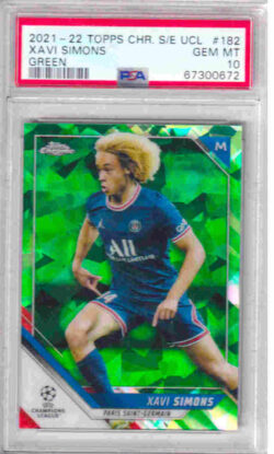 2021-22 Topps Chrome Sapphire UCL #182 Green Xavi Simons - SN75 - PSA10