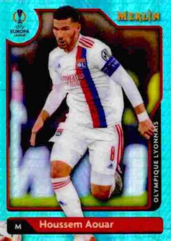 2021-22 Topps Merlin Chrome UEFA #018 Aqua Prism Houssem Aouar