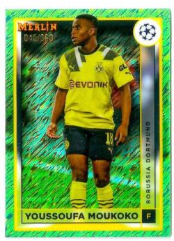 2022-23 Merlin Chrome UEFA Club Competitions #033 Neon Green Shimmer Youssoufa Moukoko SN350