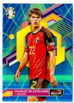 2023 Topps Finest Road to UEFA EURO 2024 #008 Blue Vaporwave Charles De Ketelaere SN250