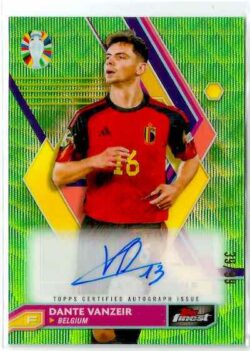 2023 Topps Finest Road to UEFA EURO 2024 #BCA-DV Neon Green Wave Autograph Dante Vanzeir SN99